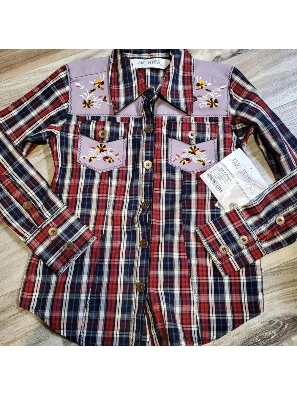 NWT Girls 6 Boutique Jak & Peppar Blouse Plaid Embroidered